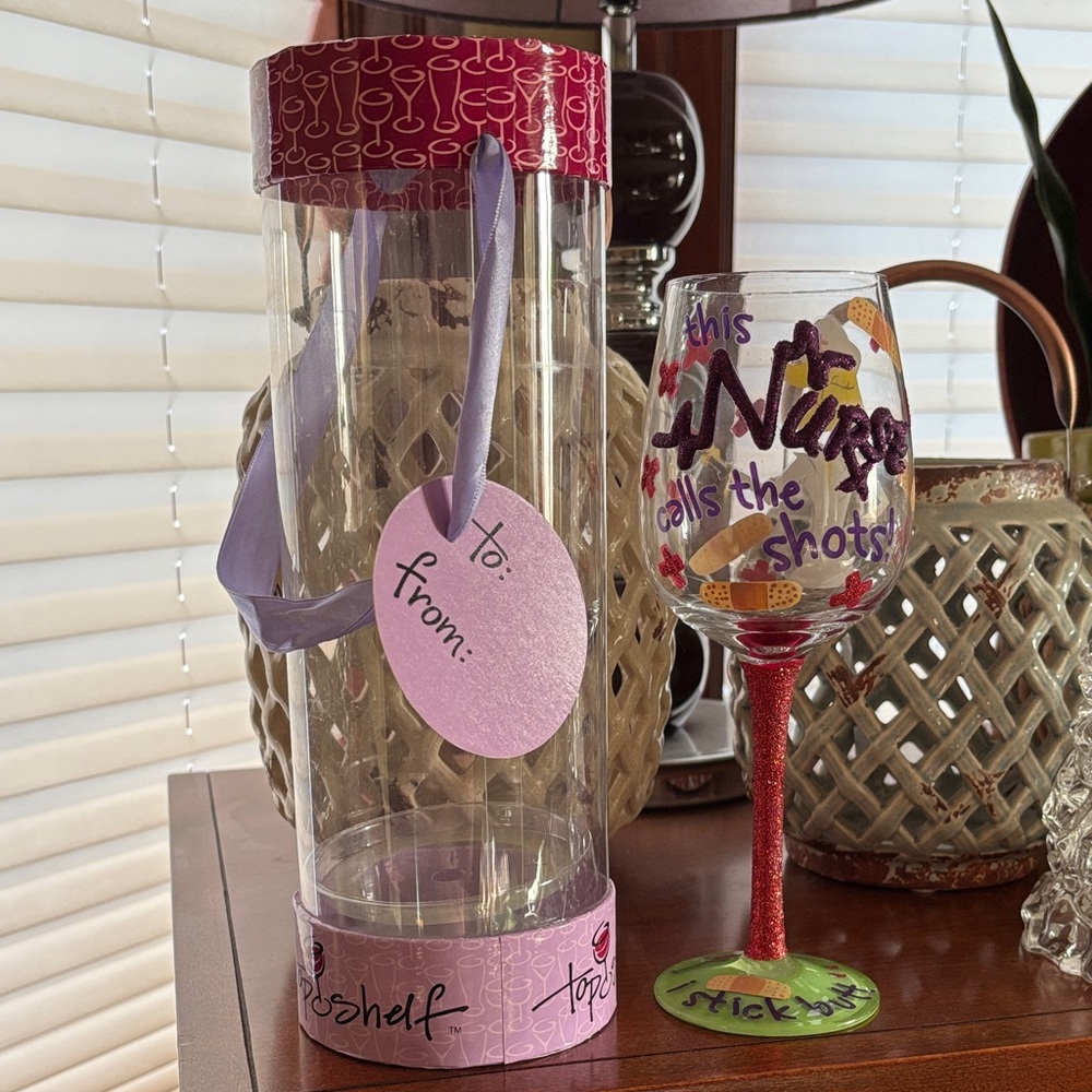 “This Nurse calls the Shots” Themed Wine Glass with Red Glitter Stem!